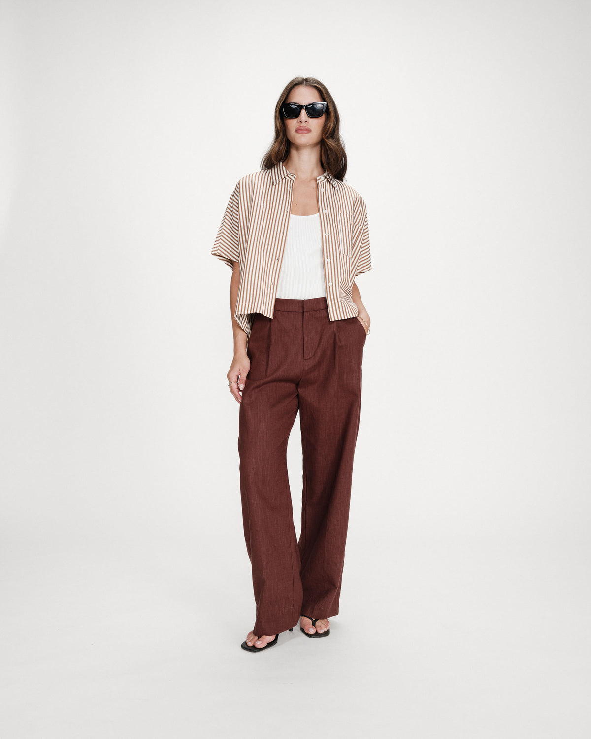 Chemise large à rayures manches courtes mocha Vercia