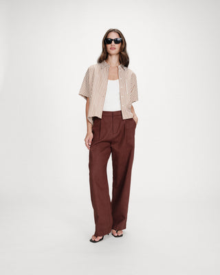 Chemise large à rayures manches courtes mocha Vercia