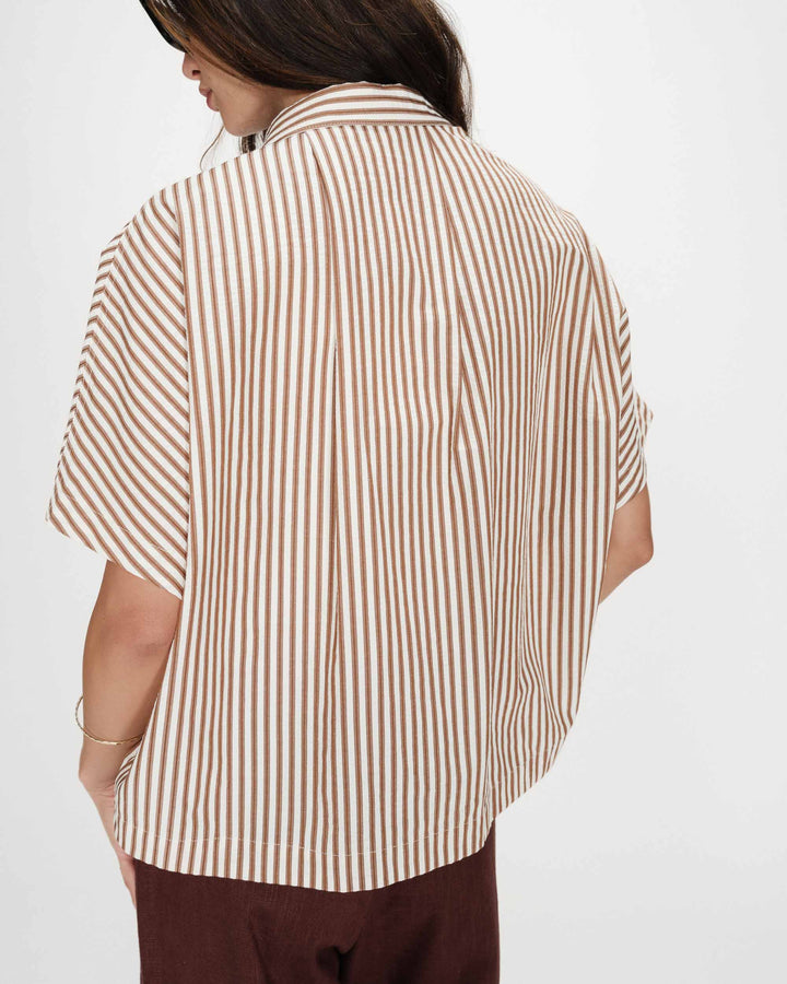 Chemise large à rayures manches courtes mocha Vercia