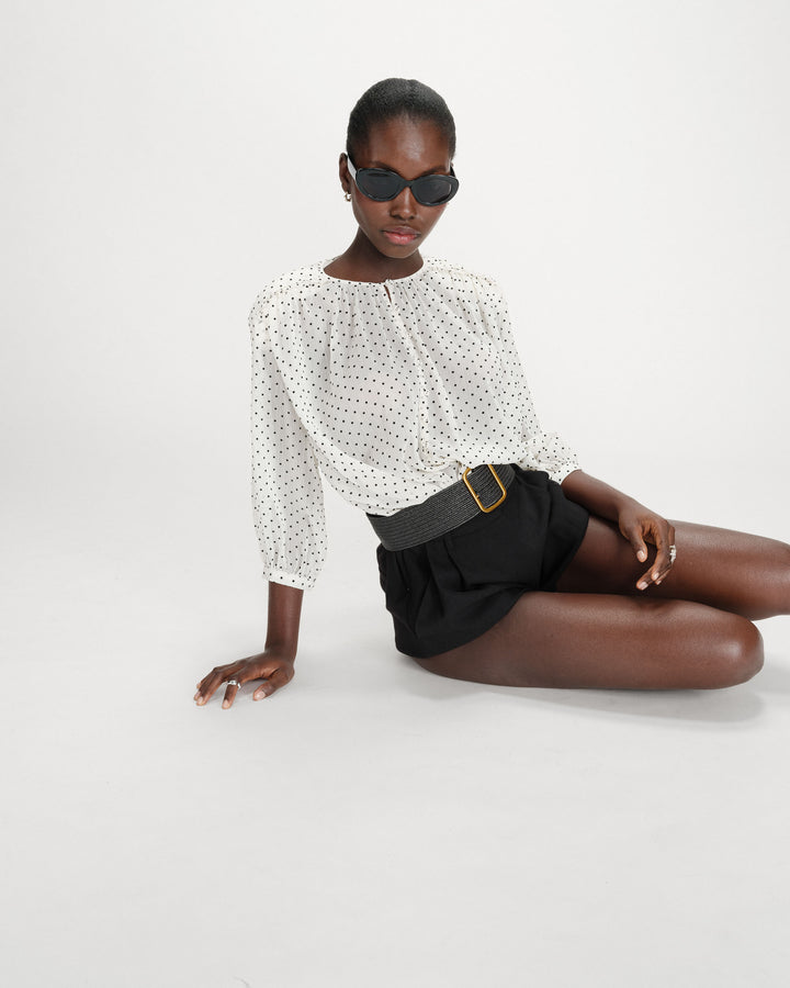 Voluminous polka dot blouse ivoire Valianna