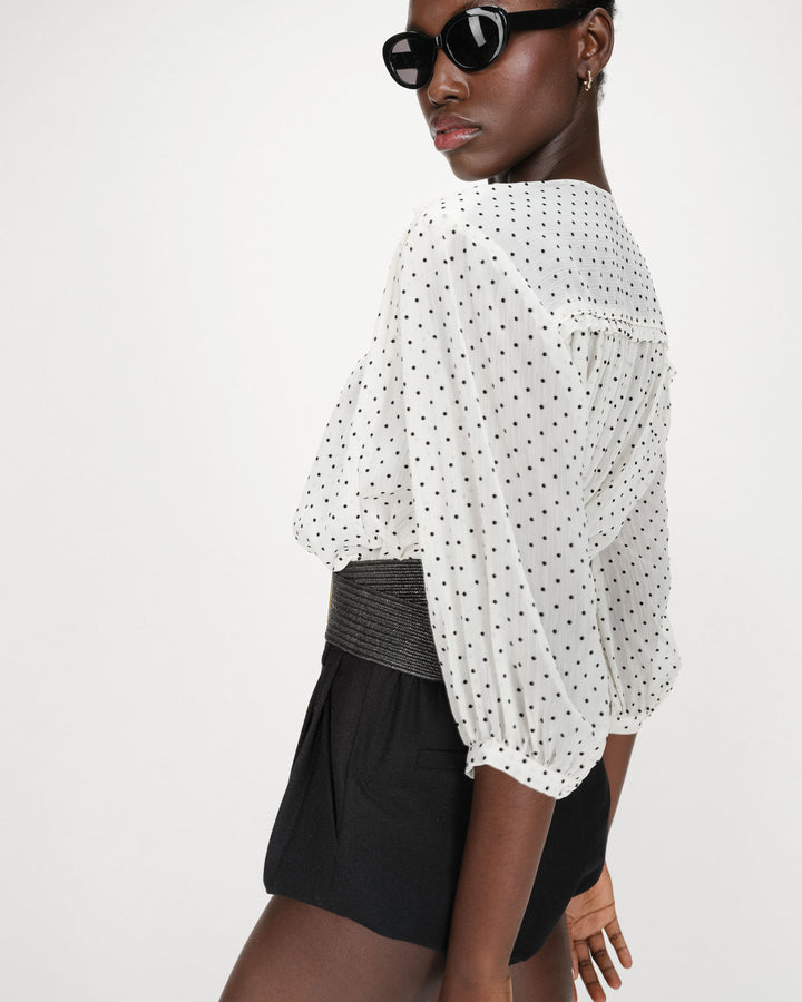 Voluminous polka dot blouse ivoire Valianna