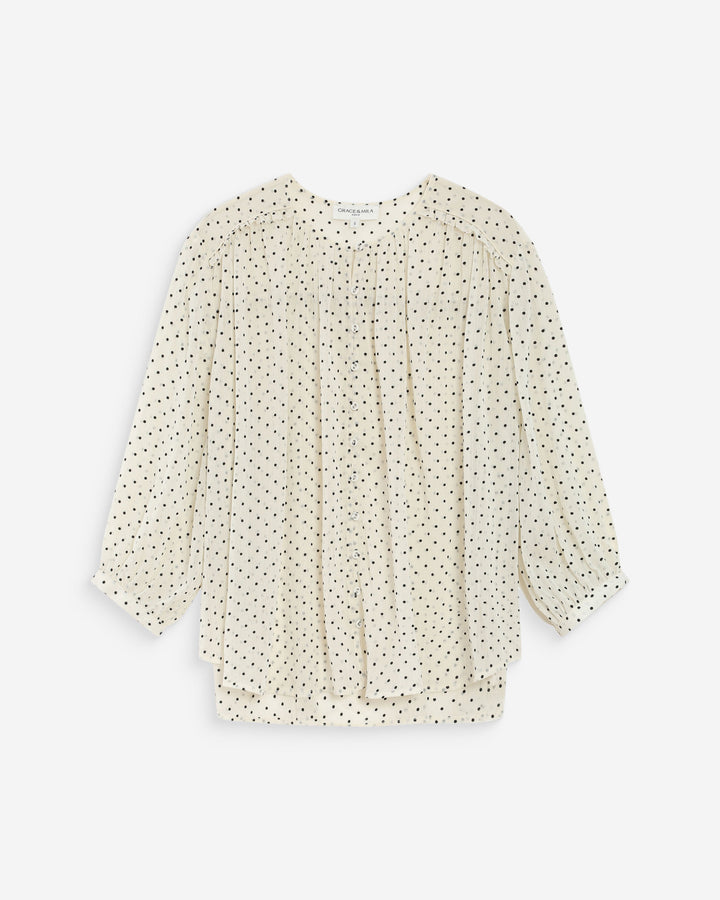 Voluminous polka dot blouse ivoire Valianna