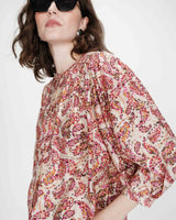 Blouse ample manches bouffantes imprimée florale peche Vezia