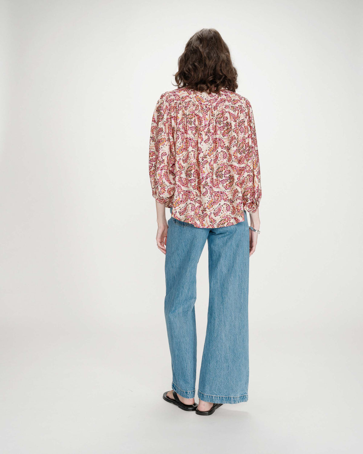 Blouse ample manches bouffantes imprimée florale peche Vezia