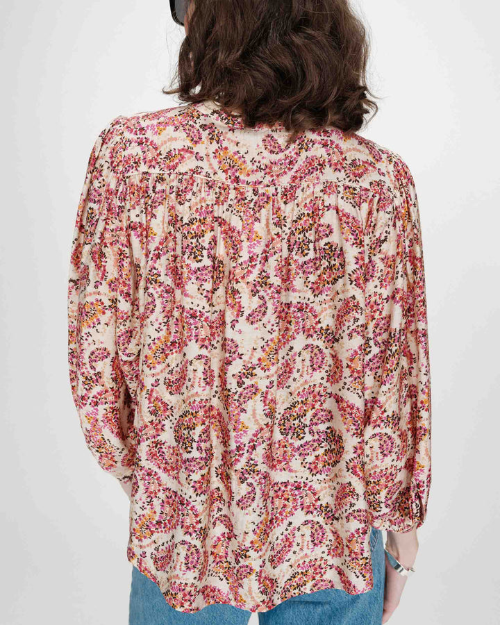 Blouse ample manches bouffantes imprimée florale peche Vezia
