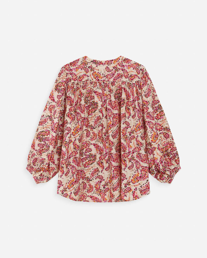 Blouse ample manches bouffantes imprimée florale peche Vezia