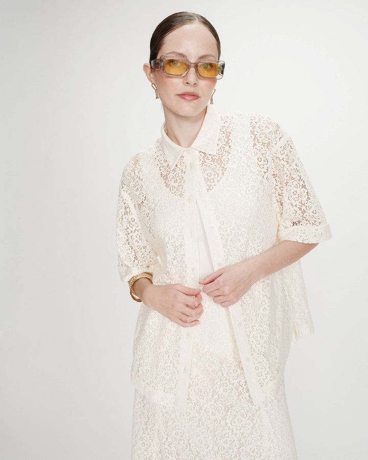 Sheer lace shirt 3/4 sleeves ecru Vendel