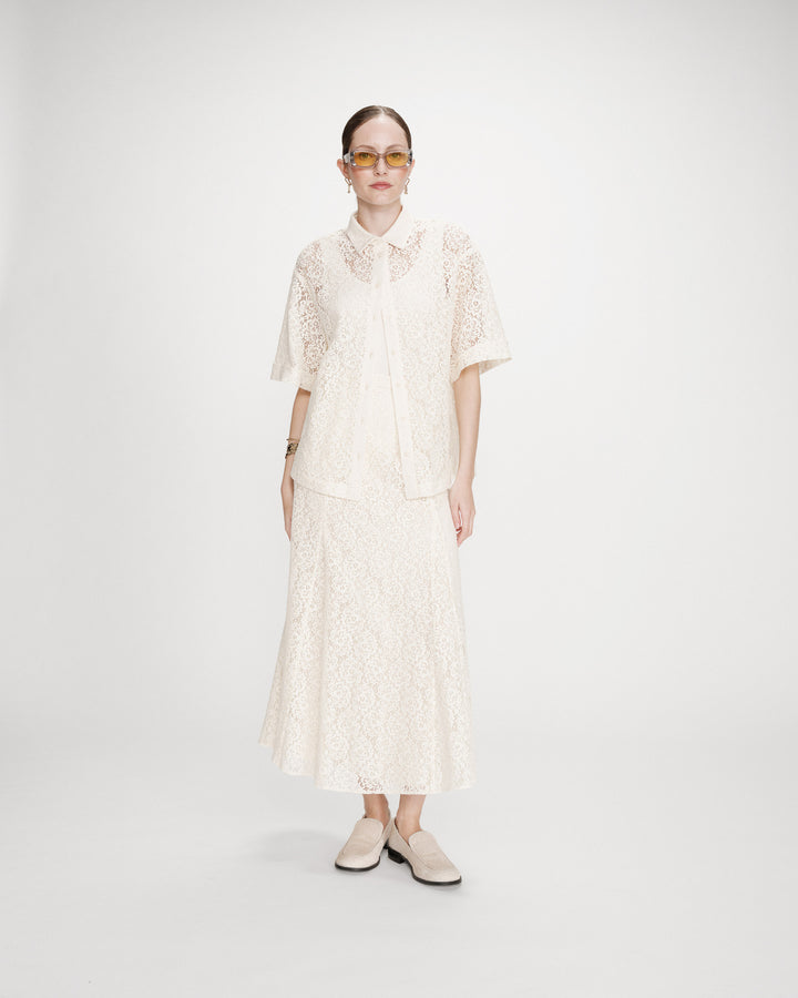 Sheer lace shirt 3/4 sleeves ecru Vendel
