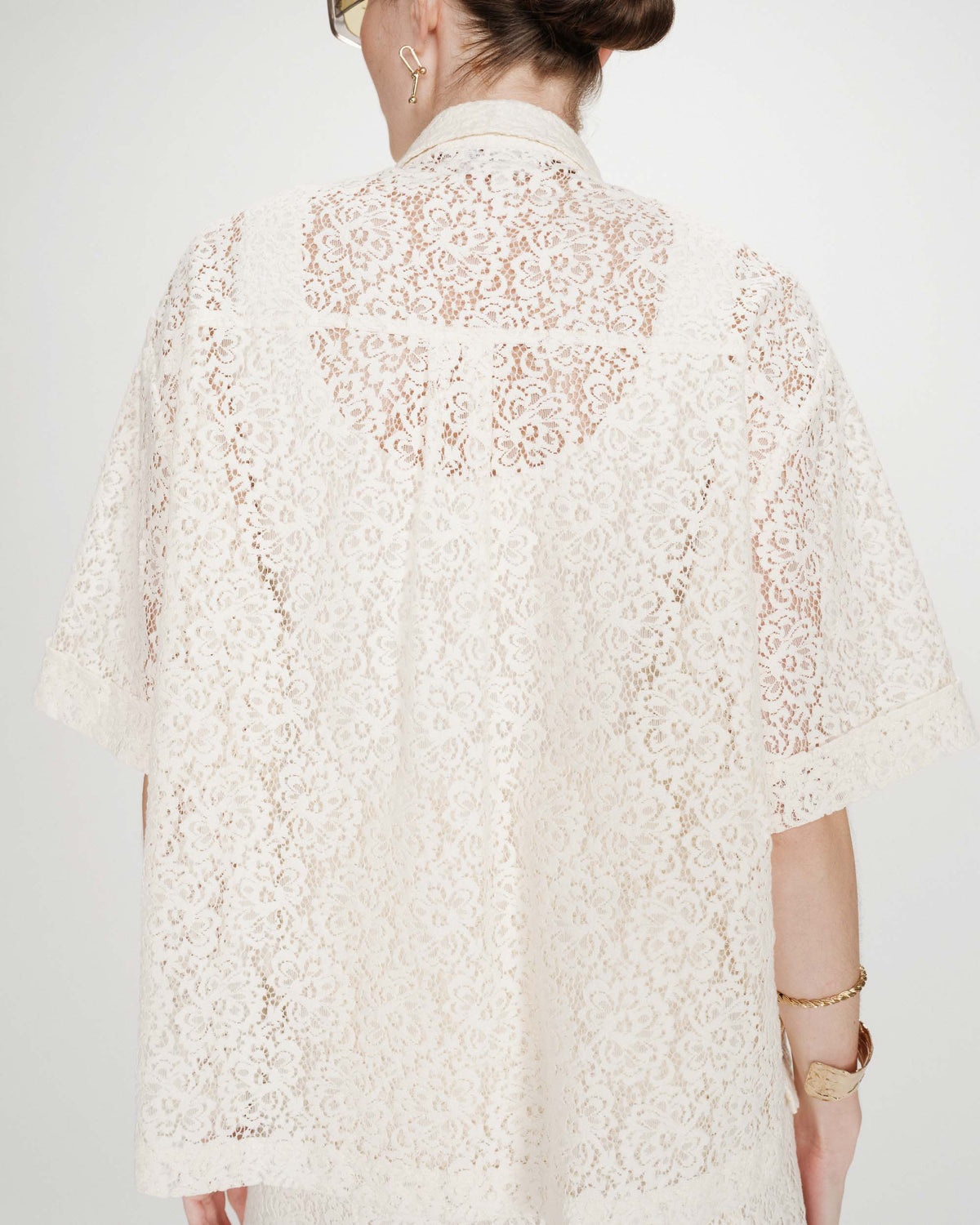 Sheer lace shirt 3/4 sleeves ecru Vendel