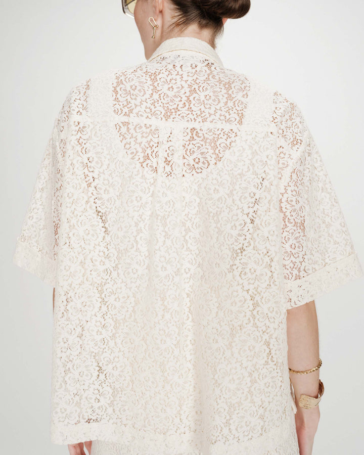 Sheer lace shirt 3/4 sleeves ecru Vendel