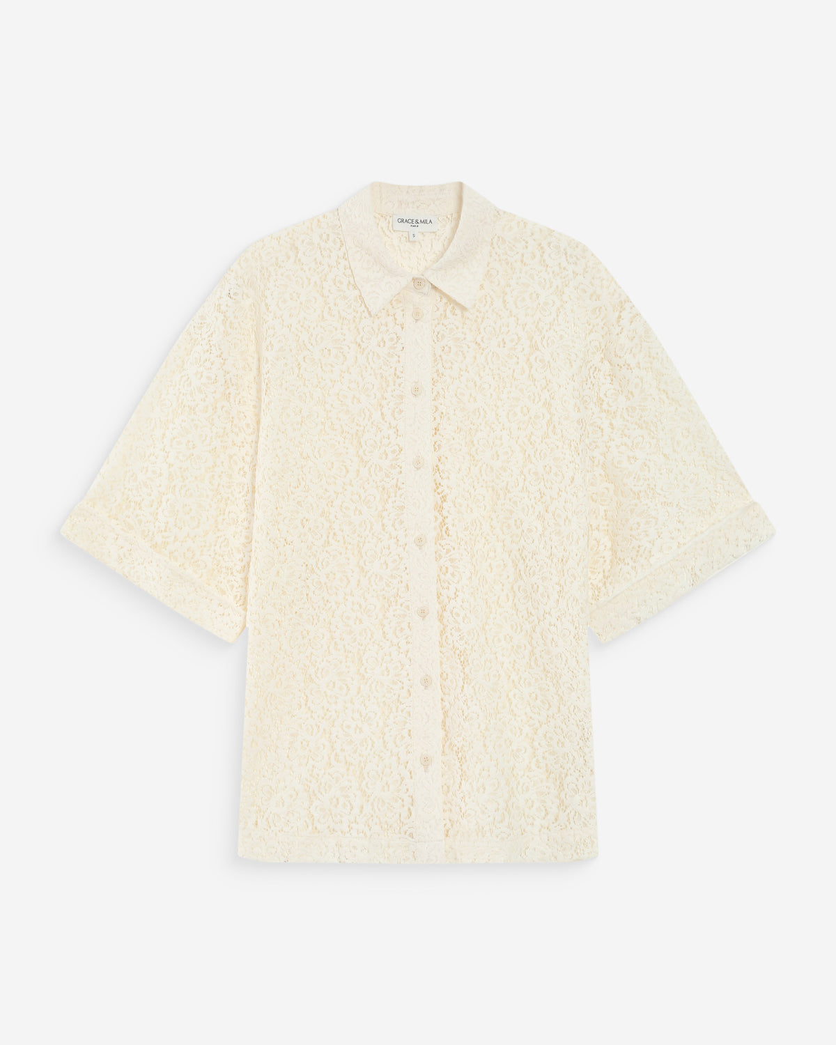 Sheer lace shirt 3/4 sleeves ecru Vendel
