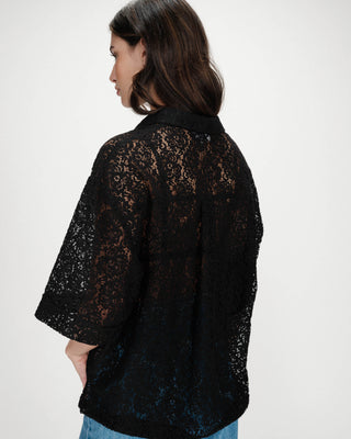 Chemise en dentelle transparente manches 3/4 noir Vendel