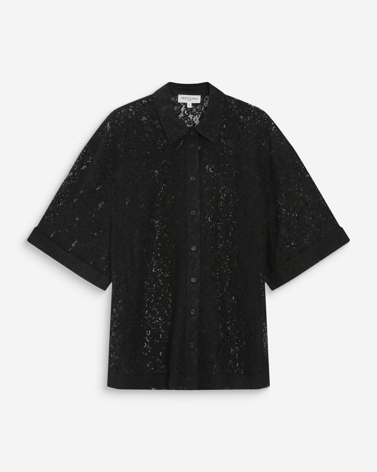 Chemise en dentelle transparente manches 3/4 noir Vendel