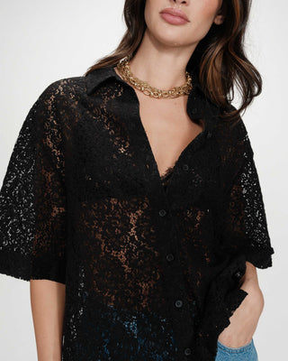 Chemise en dentelle transparente manches 3/4 noir Vendel