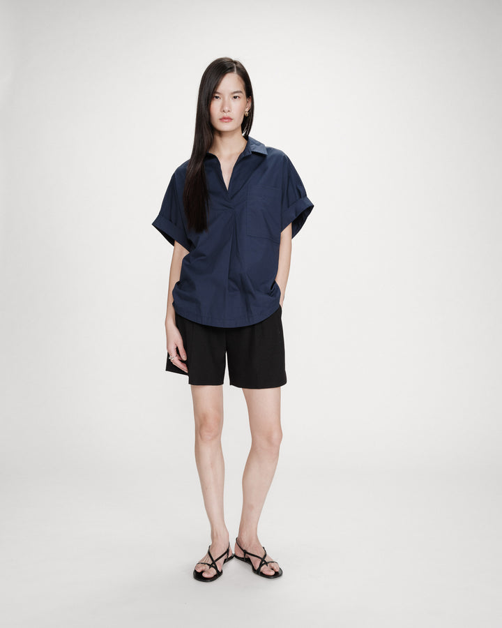 Wide cotton blouse short sleeves marine Versigny