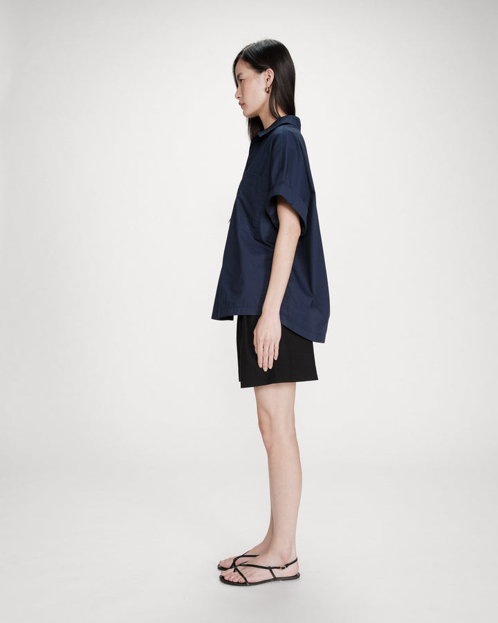 Wide cotton blouse short sleeves marine Versigny