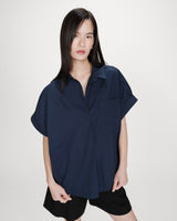 Wide cotton blouse short sleeves marine Versigny