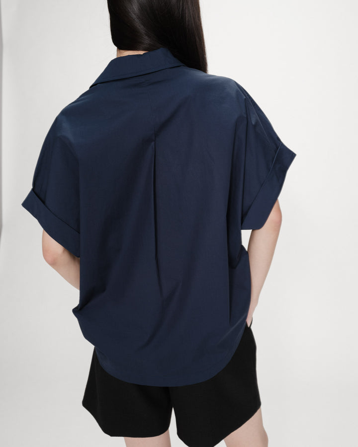 Wide cotton blouse short sleeves marine Versigny
