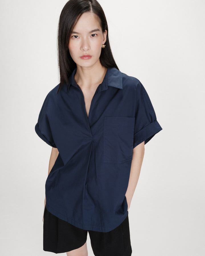 Wide cotton blouse short sleeves marine Versigny