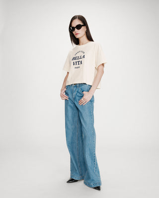 Oversized cotton slogan top ecru Voss