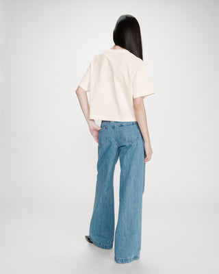Oversized cotton slogan top ecru Voss