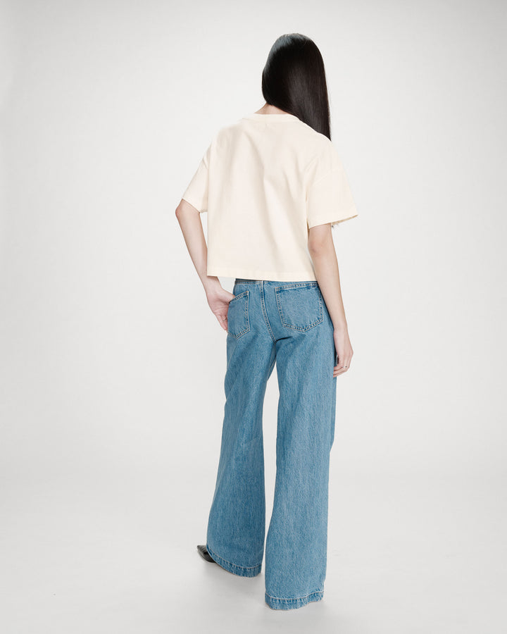 Oversized cotton slogan top ecru Voss