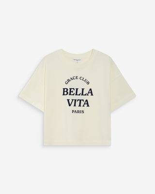 Oversized cotton slogan top ecru Voss