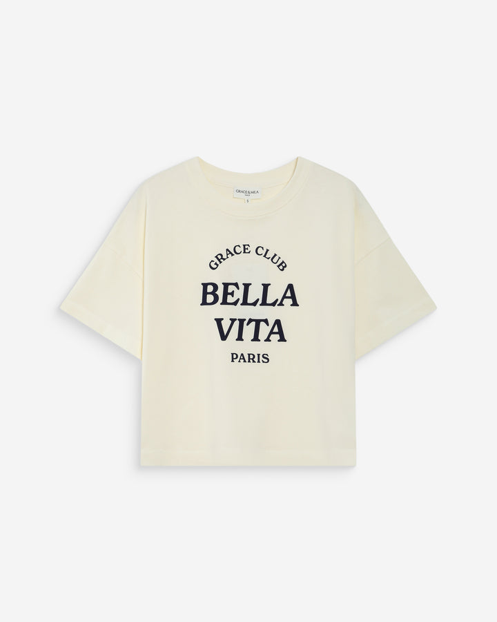 Oversized cotton slogan top ecru Voss