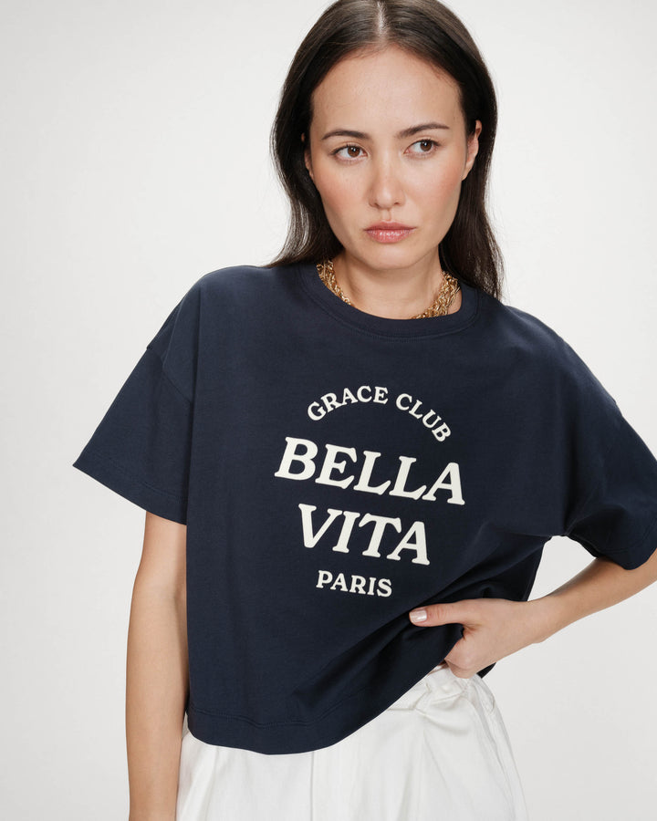 Oversized cotton slogan top marine Voss