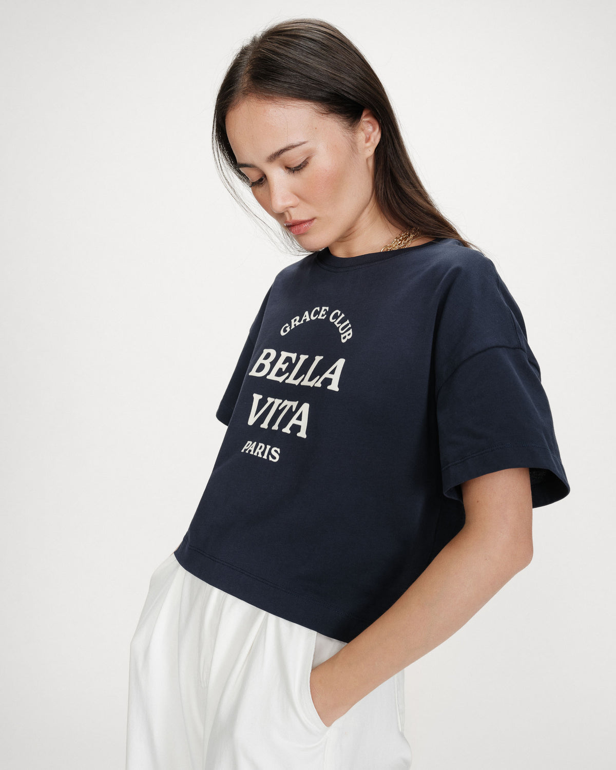 Oversized cotton slogan top marine Voss