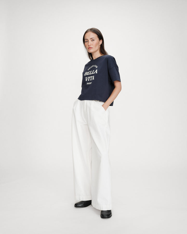 Oversized cotton slogan top marine Voss