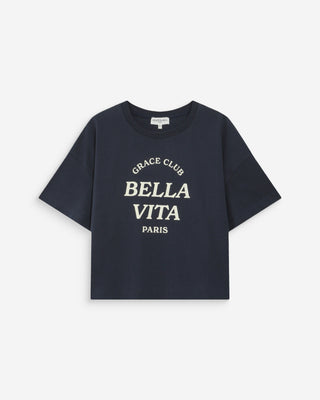 Oversized cotton slogan top marine Voss