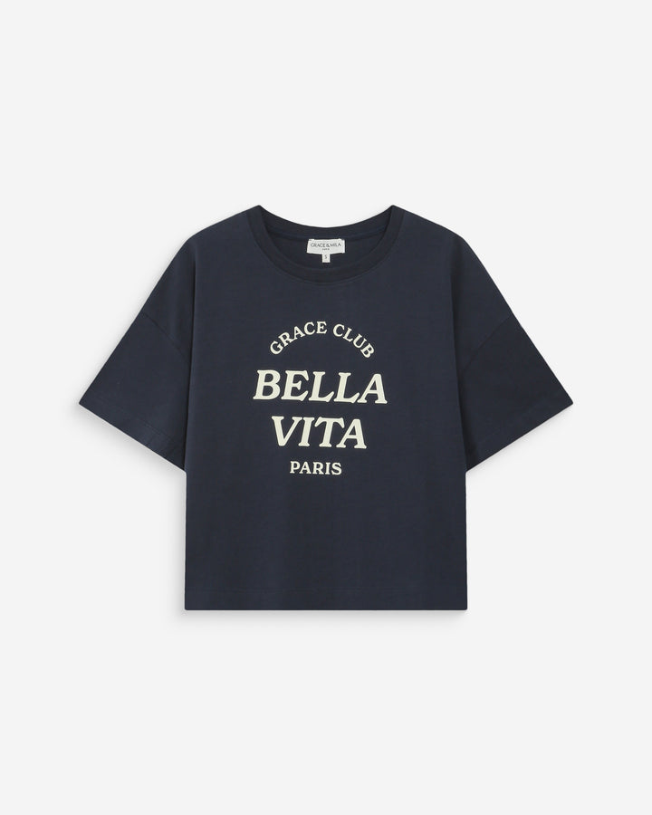 Oversized cotton slogan top marine Voss