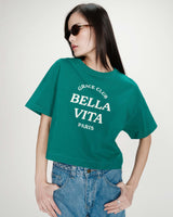 Oversized cotton slogan top vert Voss
