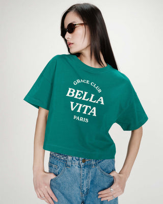 Oversized cotton slogan top vert Voss