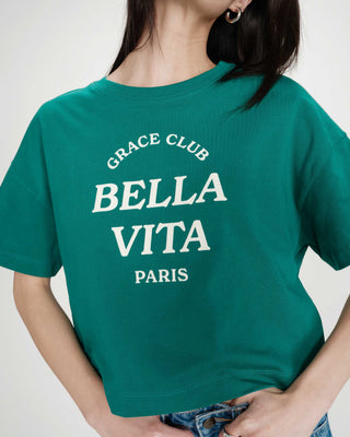 Oversized cotton slogan top vert Voss