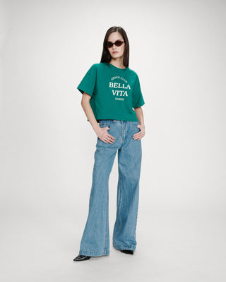 Oversized cotton slogan top vert Voss
