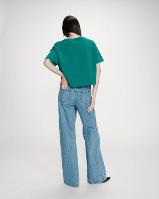 Oversized cotton slogan top vert Voss
