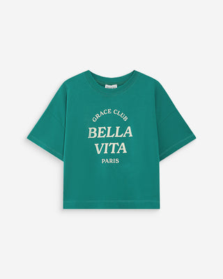 Oversized cotton slogan top vert Voss