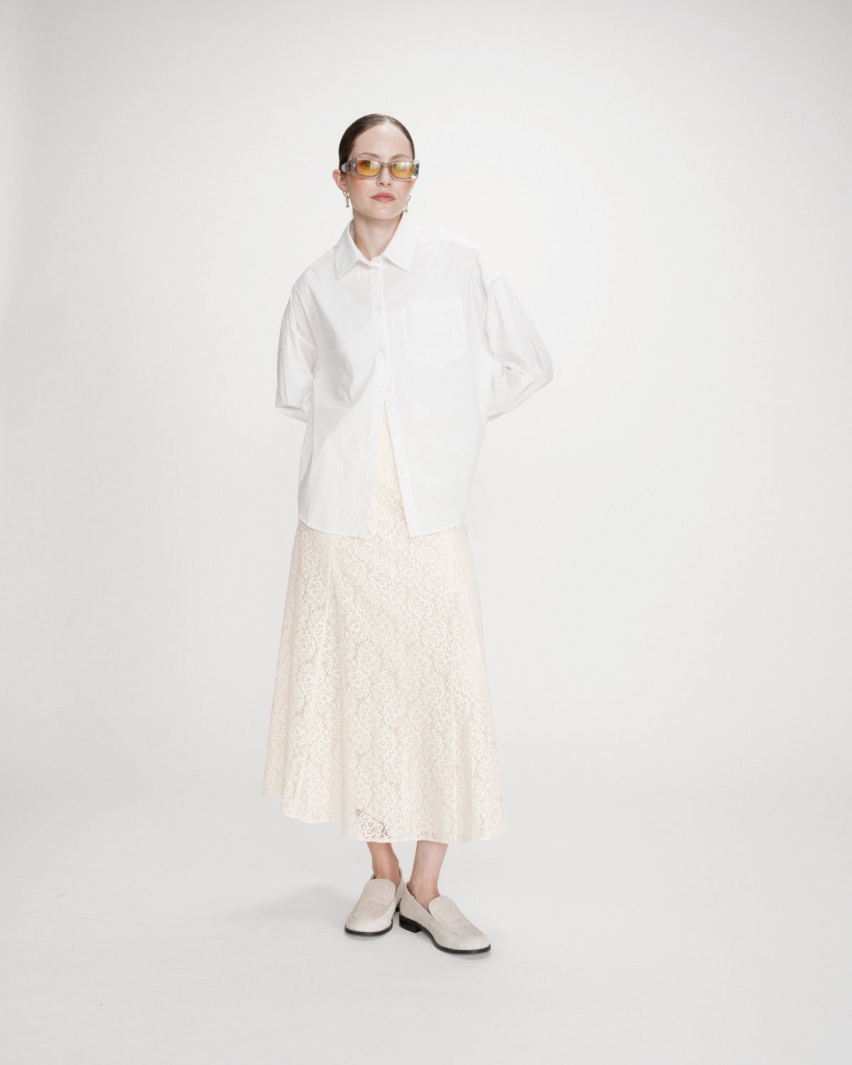 Chemise oversize en coton à nouer dans le dos ivoire Valerie