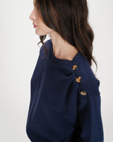 Sweatshirt col rond avec plis et boutons marine Vonan