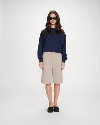 Sweatshirt col rond avec plis et boutons marine Vonan