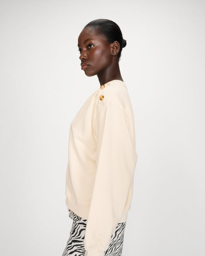 Crew-neck sweatshirt with pleats and buttons vanille Vonan