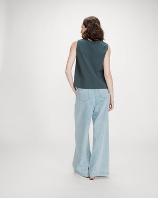 Top en coton sans manches col V emeraude Vagabond