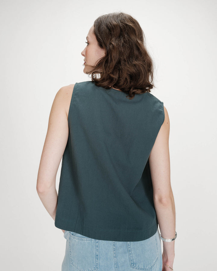 Top en coton sans manches col V emeraude Vagabond