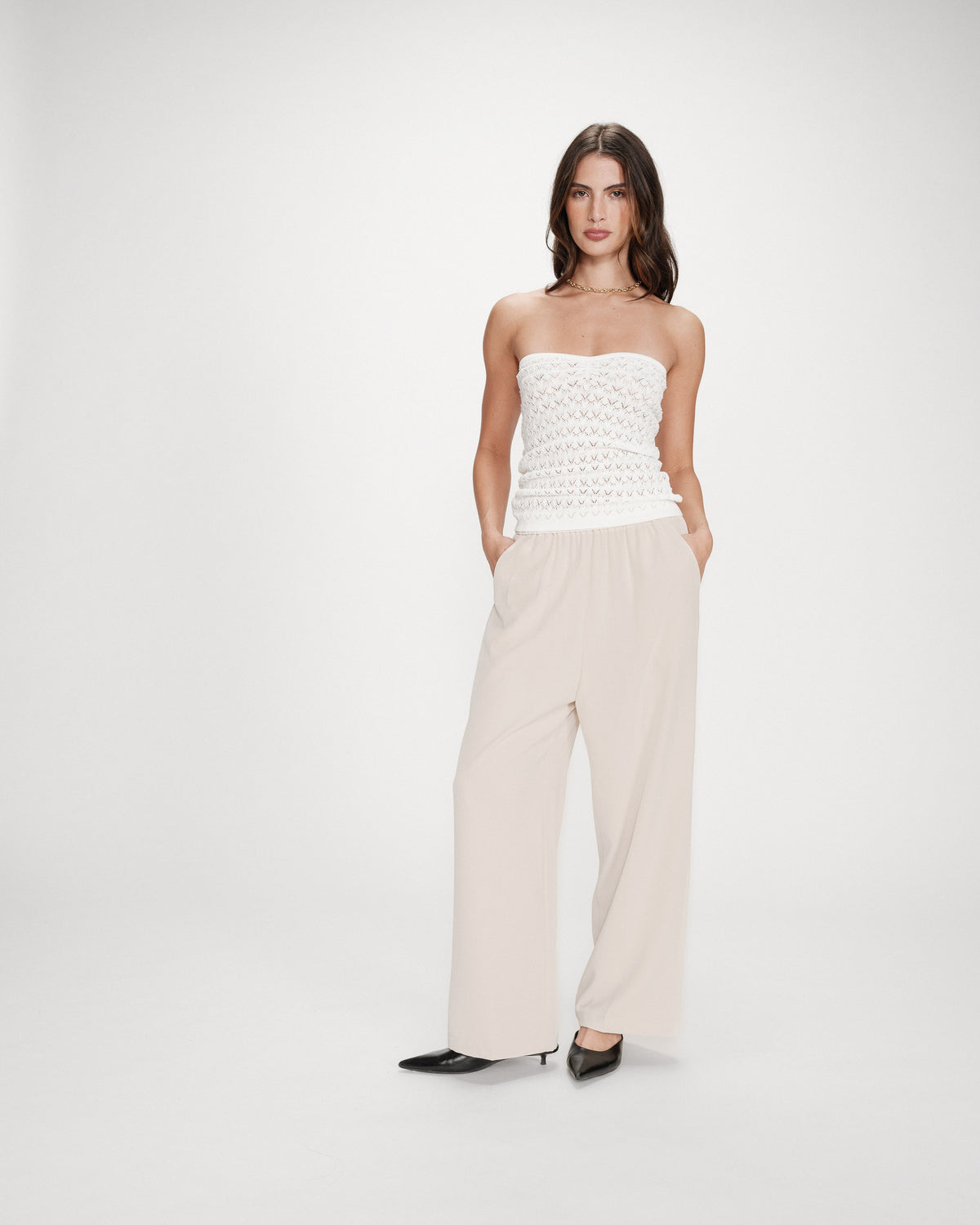 Top bustier de punto escote corazón ecru Valazzio