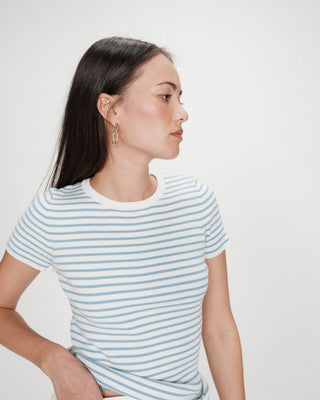 Pull en fine maille ajusté manches courtes bleuet Vendredi