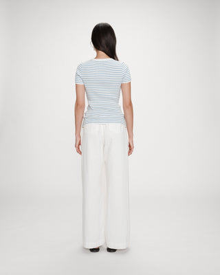 Pull en fine maille ajusté manches courtes bleuet Vendredi