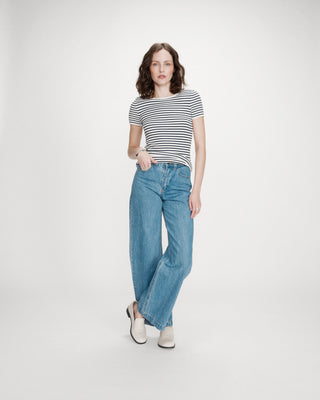 Pull en fine maille ajusté manches courtes marine Vendredi