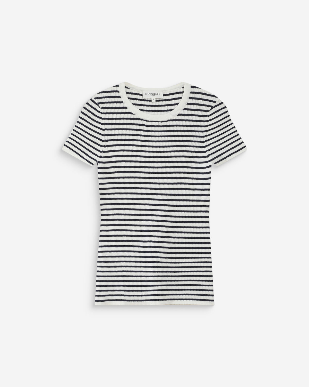 Pull en fine maille ajusté manches courtes marine Vendredi